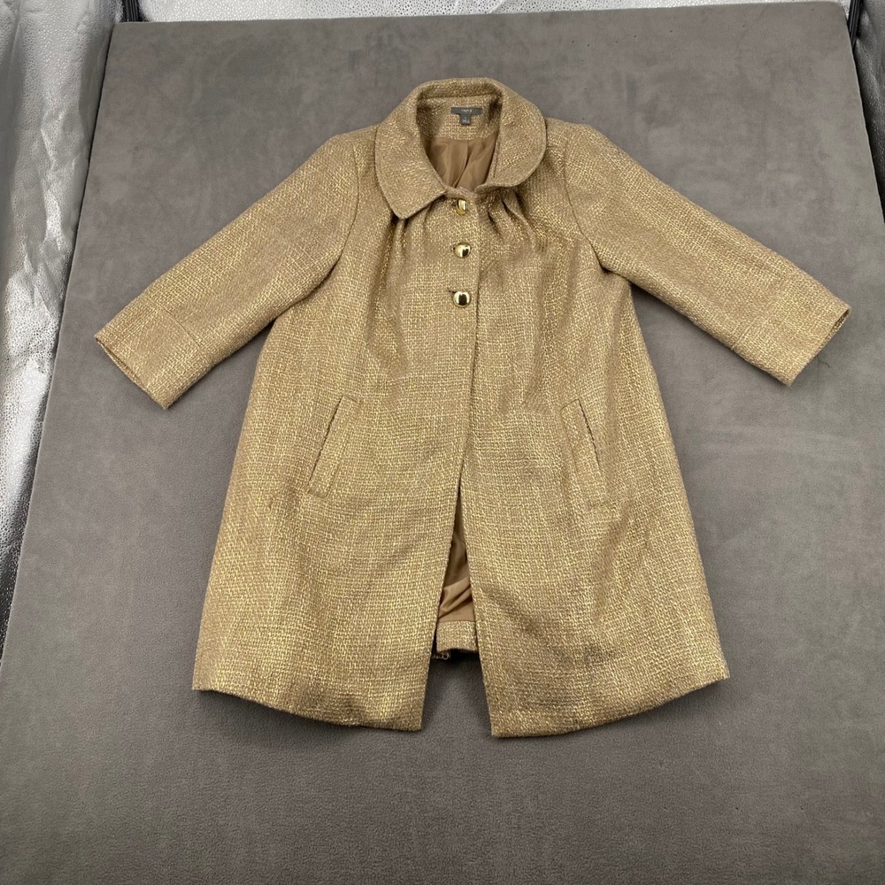 Apt. 9 Womens Gold Metallic Tweed Swing Coat Peter Pan Collar Button Front Large